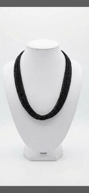 Stunning Vintage Multi-Strand Jet Black Bugle Bead Necklace